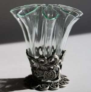 Vintage Glass Vase with Pewter Floral Base